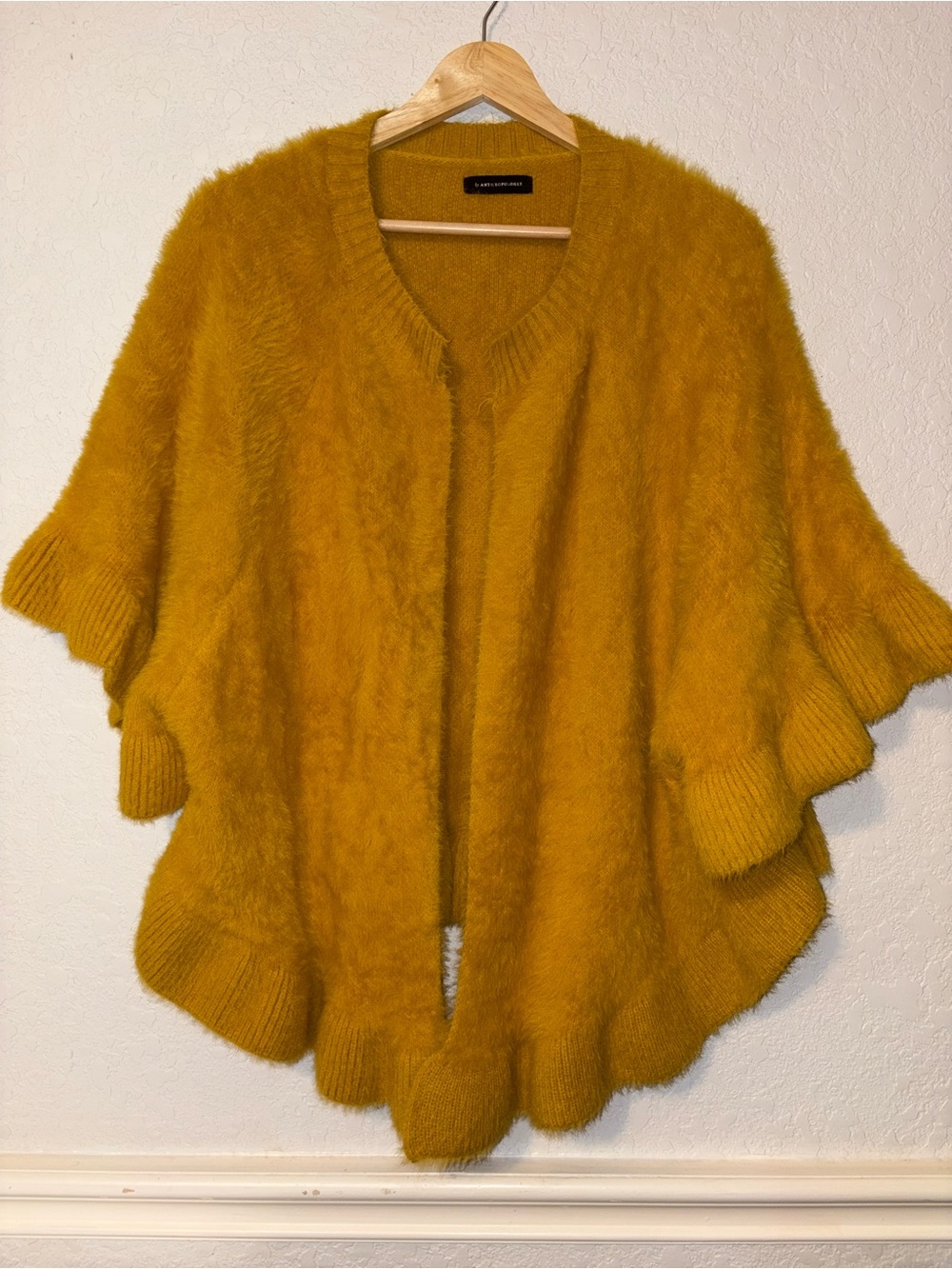 Anthropologie Plush Open-Front Poncho - Mustard Yellow